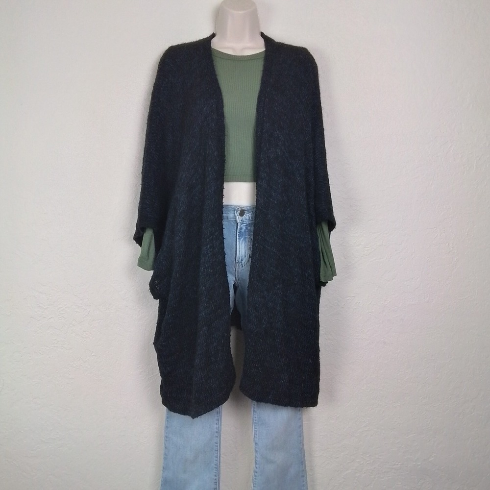 BCBGeneration Womens Blue Black Kimono Open‎ 3/4 Sleeve Sweater One Size